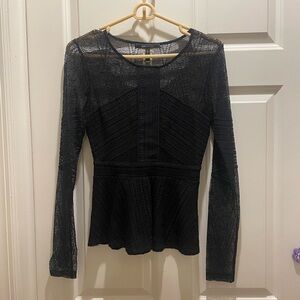 BCBGMaxAzria Black Sheer Lace Blouse